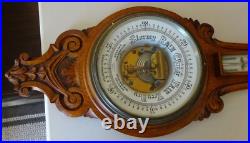 Rare Pollock Antique Victorian Ornate Carved Oak Aneroid Barometer & Thermometer