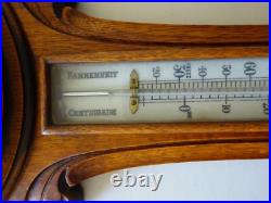 Rare Pollock Antique Victorian Ornate Carved Oak Aneroid Barometer & Thermometer