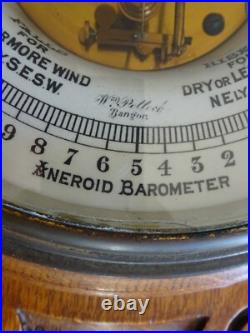 Rare Pollock Antique Victorian Ornate Carved Oak Aneroid Barometer & Thermometer