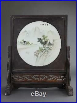 Republic Period Round Painted Plaque On Wood Stand