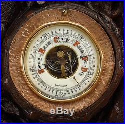 Rustic Black Forest (19th Cent) Walnut Wall Mounted Thermometer / Barometer
