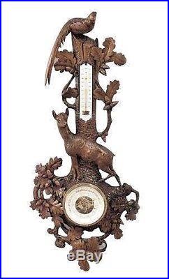 Rustic Black Forest (Late 19th Cent) Walnut Wall Barometer/Thermometer