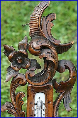 SUPERB 19thC BLACK FOREST WOODEN WALNUT CARVING WITH FRENCH BAROMETER c1890s