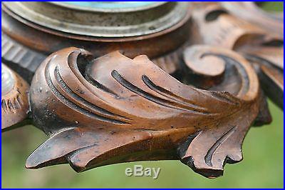 SUPERB 19thC BLACK FOREST WOODEN WALNUT CARVING WITH FRENCH BAROMETER c1890s