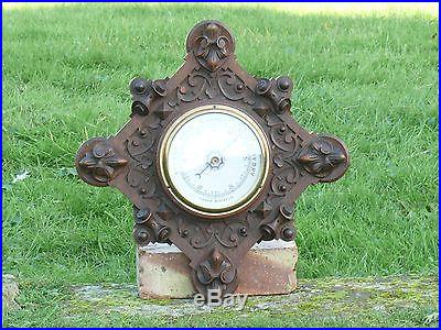 SUPERB ANEROID BAROMETER WITH INTRICATE MAHOGANY CARVED SURROUND C. 1900