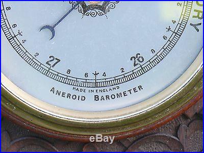 SUPERB ANEROID BAROMETER WITH INTRICATE MAHOGANY CARVED SURROUND C. 1900