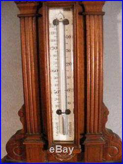Superb Antique 41 Carved Walnut Banjo Wall Barometer By Comitti