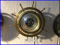 Ships Wheel Brass Holosteric Barometer & Thermometer
