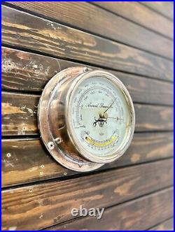 Silvery Shiny Metal Original Utsuki Keiki Ship Aneroid Barometer Made in Japan