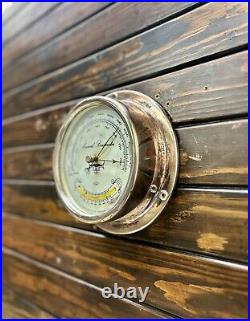 Silvery Shiny Metal Original Utsuki Keiki Ship Aneroid Barometer Made in Japan