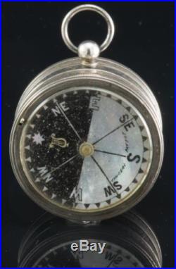 Singer's Patent Pocket Compass Barometer Sterling Silver MOP Ireland 19th Cent