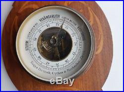 Swiss Art Nouveau inlaid wooden barometer thermometer Eugen Dietzsch Zurich