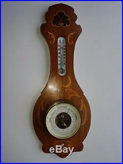Swiss Art Nouveau inlaid wooden barometer thermometer Eugen Dietzsch Zurich
