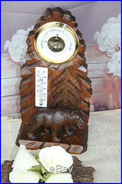 Swiss BLACK forest wood carved Bear Barometer circa 1920