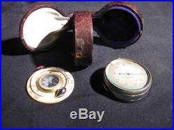 Testrite German pocket antique Barometer / Altimeter Thermometer with 2 part Case
