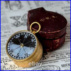 UNUSUAL ANTIQUE VICTORIAN GILT BRASS DUAL POCKET COMPASS BAROMETER c1870