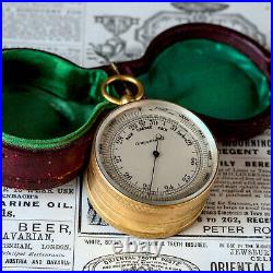 UNUSUAL ANTIQUE VICTORIAN GILT BRASS DUAL POCKET COMPASS BAROMETER c1870