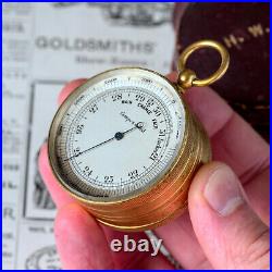 UNUSUAL ANTIQUE VICTORIAN GILT BRASS DUAL POCKET COMPASS BAROMETER c1870