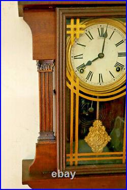 Unusual HANGING Sessions Kitchen Clock Having Flat Side Columns-Also With Strike