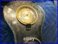 Unusual antique barometer 1700's black polychrome shell or bone inlay 36 inch