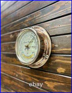 Utsuki Keiki Ship Aneroid Barometer Japan Silvery Metal Nautical Wall Decor Utsuki Keiki Ship Aneroid Barometer Japan Silvery Metal Nautical Wall Decor