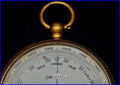 VERY FINE c1885 SHORT & MASON LONDON GILT BRASS POCKET BAROMETER IN ORIG CASE