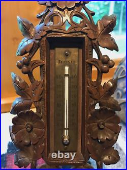 VERY ORNATE REICHENAL Black Forest CARVED BAROMETER