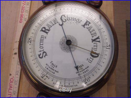 VICTORIAN BANJO STYLED ANEROID BAROMETER THERMOMETER PORCELAIN FACE