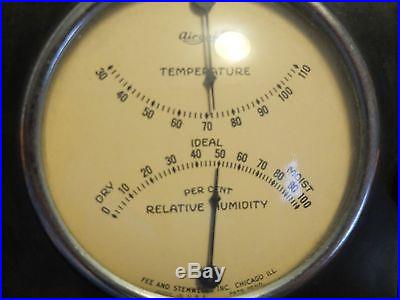 VINTAGE Glass Steel CASED DESK BAROMETER FEE AND STEMWEDEL Temperature Gauge