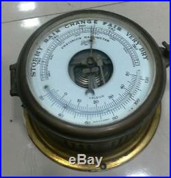 Vintage Marine Brass Precision Barometer Of Germany With Thermometer