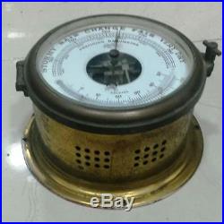 Vintage Marine Brass Precision Barometer Of Germany With Thermometer