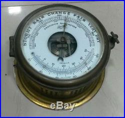 VINTAGE MARINE BRASS PRECISION BAROMETER OF GERMANY WITH THERMOMETER