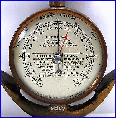 VINTAGE NAUTICAL SHIP'S ANCHOR BAROMETER HURRICANES, STORMS, CHANGE, FAIR