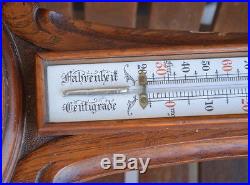 VINTAGE OAK BAROMETER AND THERMOMETER
