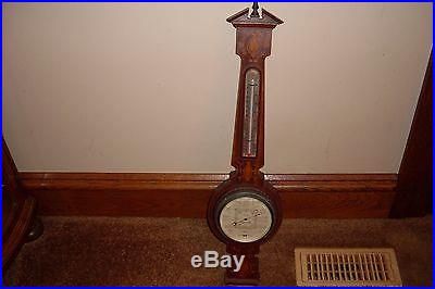 VINTAGE SHORT & MASON INLAID BANJO STYLE BAROMETER