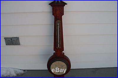 VINTAGE SHORT & MASON INLAID BANJO STYLE BAROMETER