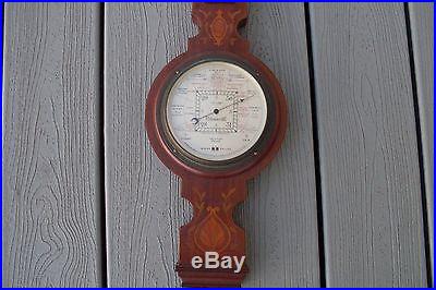 VINTAGE SHORT & MASON INLAID BANJO STYLE BAROMETER