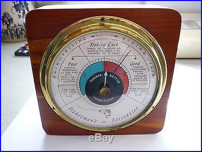 VINTAGE SWIFT AN ANDERSON FISHING FORECASTER BAROMETER CEDAR-BRASS CASE WORKS