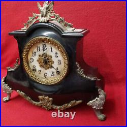 Very Unusual 1890 Ansonia 8 Day Strike Cast Iron Mantle Clock