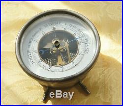 Very old antique table barometer in silver plated brass and glass Made in France