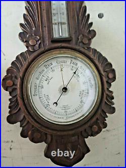Victorian 26 Oak French Clock/Thermometer/Barometer Combination-Nice Wall Set