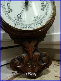 Victorian Banjo Aneroid Barometer Thermometer Beveled glass porcelain face 32