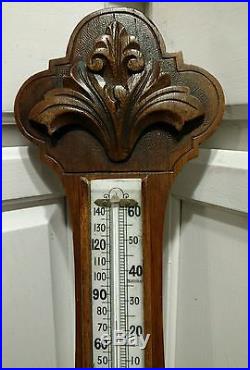 Victorian Banjo Aneroid Barometer Thermometer Beveled glass porcelain face 32