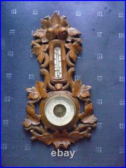 Victorian Black Forest Baroque Style Carved Barometer / Thermometer