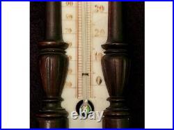 Victorian Carved Walnut Aneroid Wall Barometer and Thermometer