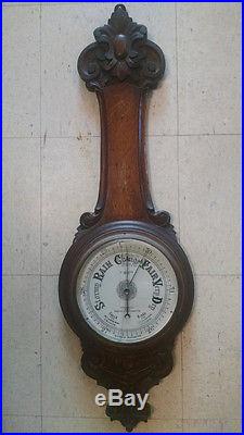 Victorian Era Walnut Antique Weather Barometer Ca 1880's