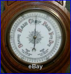 Victorian Oak Wall Hanging Barometer & Thermometer, Beautiful! 1890's