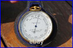 Vintage 1800's James W. Queen & Co. Pocket Barometer With Leather Case