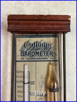 Vintage 19th Century Weather Cottage Barometer Advertising Thermometer RARE