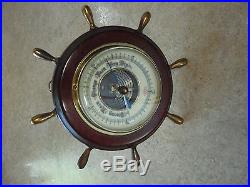 Vintage ATCO Barometer Germany Porcelain & Gold Face Miniature Wooden Ship Wheel